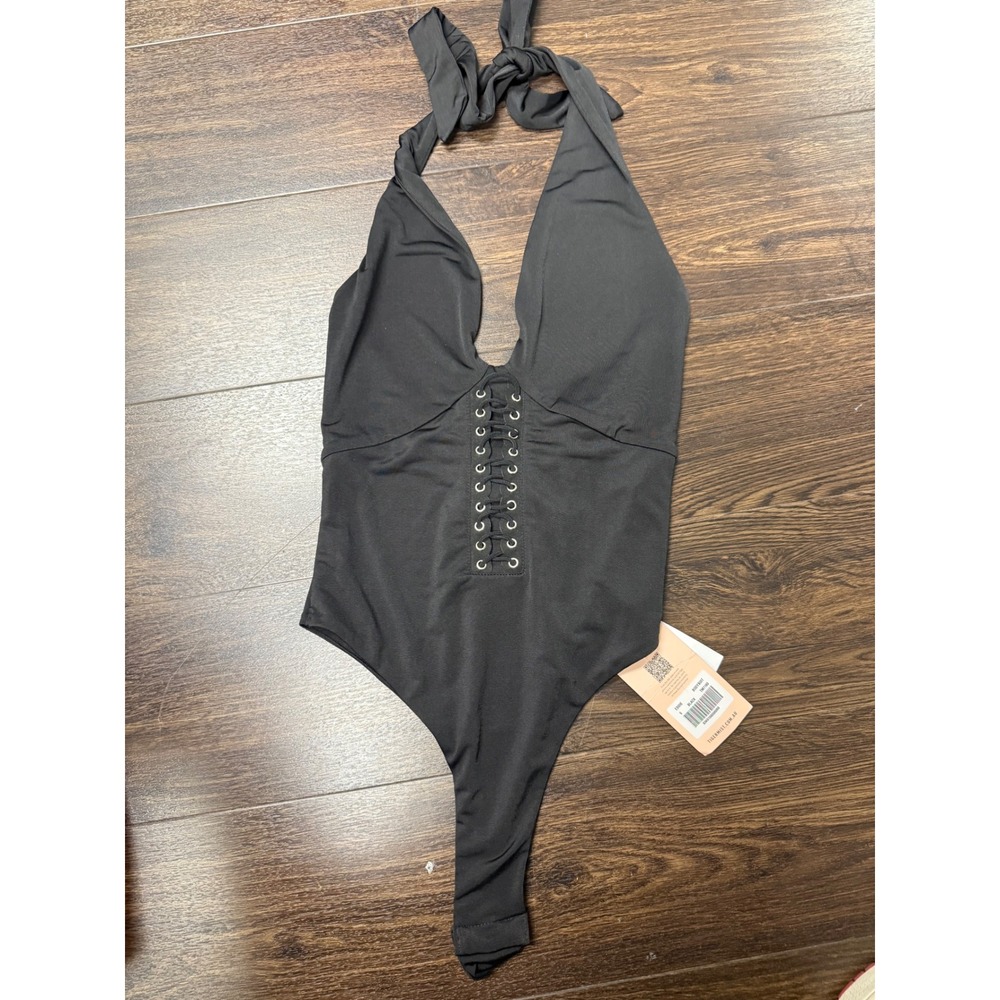 Tiger Mist Plunging Lace Up Bodysuit // NWT Small